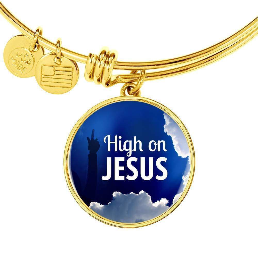 High On Jesus Personalized Engraved Gold Circle Bangle Bracelet Custom Name